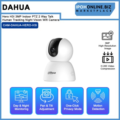 DAHUA Hero H3I 3MP Indoor PTZ 2 Way Talk Human Tracking Night Vision Wifi Camera